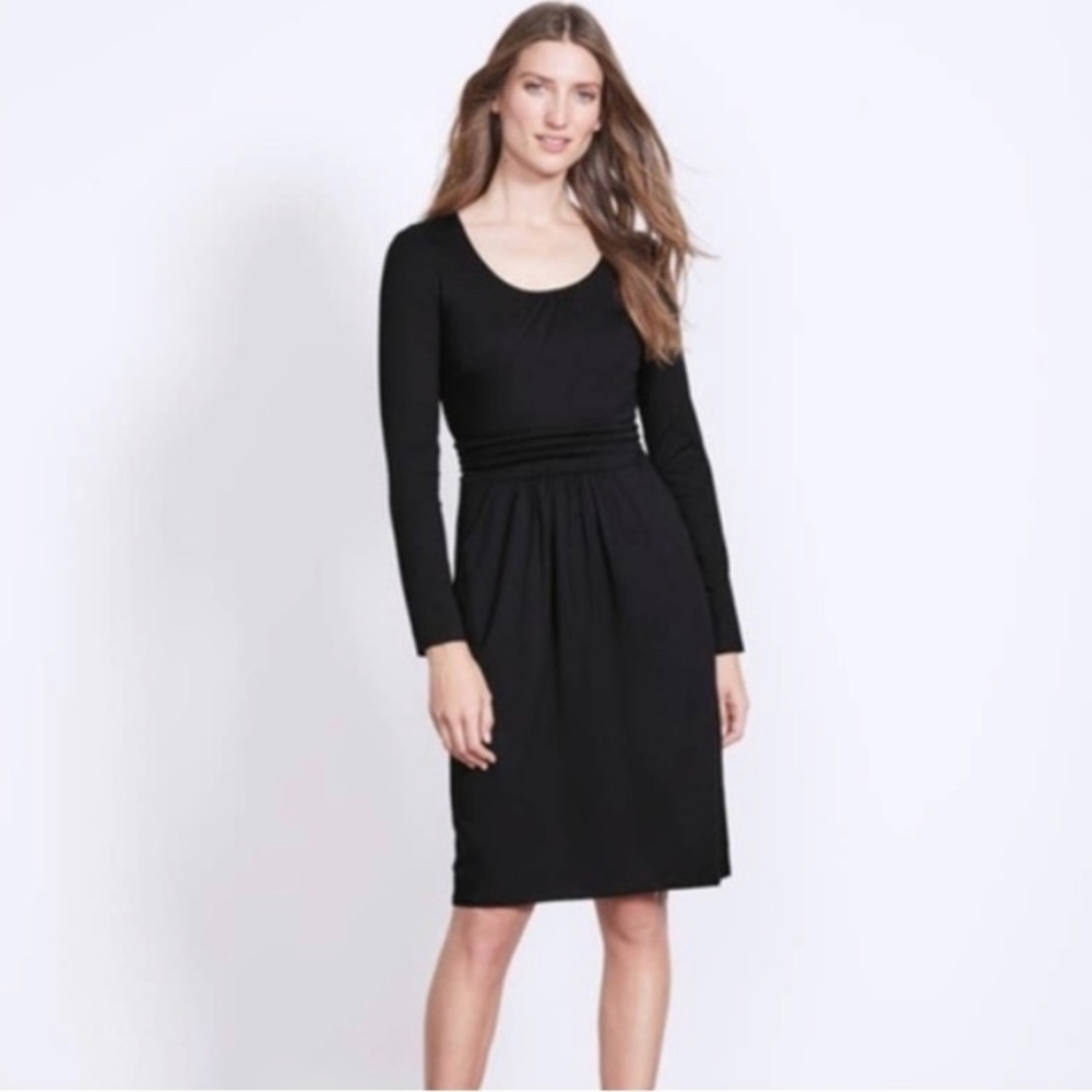 Boden Alanna black knit dress long sleeve scoop neck pockets size 10L